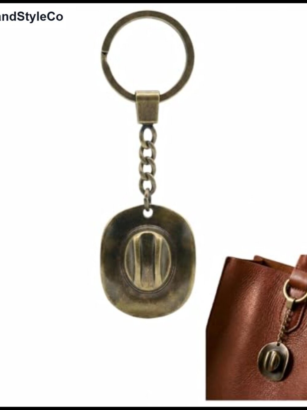 Cowboy Hat Keychain Bronze Zinc Alloy Western Charm Key Ring Purse Bag